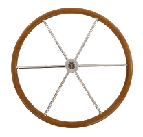 Stuurwiel teak/rvs  6-spaaks 700mm